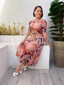 VESTIDO MIDI MALHA EVASÊ MODESTO MODA EVANGÉLICA Listrado Malha Bainha com babado Com cinto Noite Feriado Casamento Casa Night Trabalhar congresso brunch Formal e Noturno Sessão de fotos