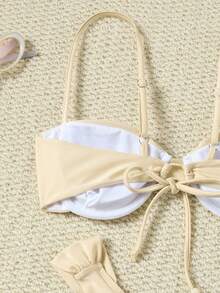New Euro-American Style Solid Color Vacation Bikini Set Beach Summer - Apricot - View 4