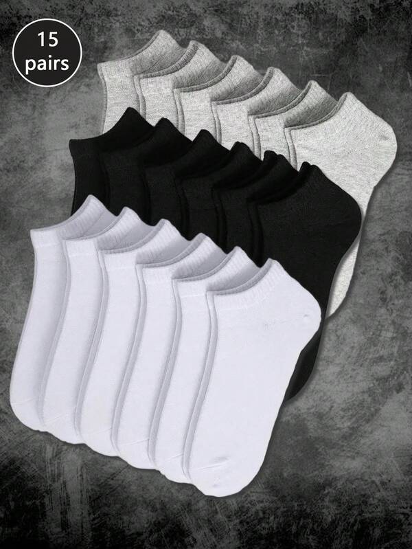 1/10/12/15 זוגות גרבי סירה פשוטים ונוחים לגברים, גרביים קצרות קלאסיות בצבע שחור/לבן/אפור, מתאימות לשילוב עם , מותגי אופנה, כל עונות השנה, גרביים