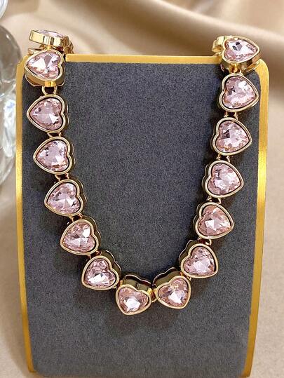 1 pieza Collar de corazón de circonita de lujo con cuentas, joyería elegante para uso diario y fiestas para mujeres, regalo para mamá en Navidad, Acción de Gracias, Halloween, boda, fiesta, diario, playa, accesorios, regalo de aniversario, San Valentín, joyería bohemia, regalo de cumpleaños, regalos para damas de honor