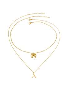 2 件欧美时尚简约不锈钢蝴蝶结吊坠项链，26 个字母吊坠项链套装，适合女性日常和派对佩戴 - 項鍊 - 查看 2