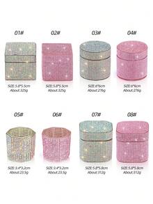 1pc Diamond-Bordered Nail Brush Cleaner Glass Cup With Cover Shiny Rhinestone Glass Manicure Tools - Multicolor - View 3