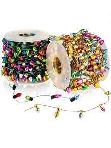 1pc 1/5M Miniature Plastic Light Bulb String Lights For Christmas Tree & Model Scenes - Mixed Color Glittery DIY Craft Decor, Decorative Plastic Fake String Lights Ribbon, Christmas Party String Beading Accessories, Miniature Scene Decorations, Christmas Decor