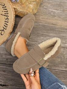 2025 New Fashion Casual Preppy Style Plush Slip-On Flats, Warm & Comfortable Soft Bottom Loafers For Women, Autumn/Winter