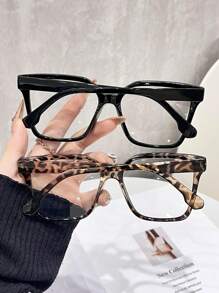 1/3 Paire de lunettes transparentes surdimensionnées carrées en polycarbonate (PC) avec imprimé léopard bohème pour femmes, toutes saisons