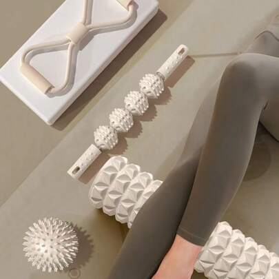 33cm Foam Roller, Crescent Moon Yoga Pilates Roller Massage Tool, Dual-Zone Home Use, Leg Muscle Relaxer, EVA Foam Roller & Handheld Massage Ball - Muscle Relaxation Yoga Kit