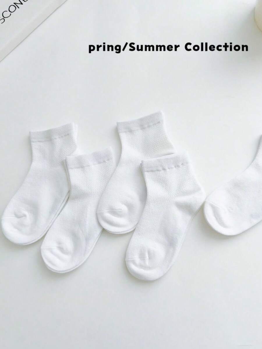 KIT 3 Meias Infantis Cano Médio Unissex – Preto e Branco, Tamanhos 4-6 e 8-10 Anos - Branco - Visão 1