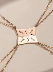 1 Pc Engraved Name Splicing Puzzle Necklace,Personalized Stainless Steel Necklace Puzzle Piece Pendant For BFF,Engraved DIY Multiple Pieces Family Custom Name Puzzle Necklace For Sister Brother,Mother'S Day Gift Friendship Gift,Memorial Gift - Silver - View 7