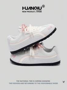 HUANQIU 2025新款女鞋女滑板鞋一双百搭时尚透气系带居家办公户外小白鞋百搭轻便舒适小白鞋系带软底运动鞋休闲鞋跑步鞋圣诞苹果红四季鞋
