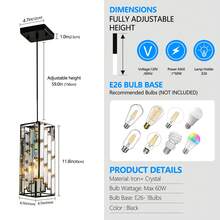Modern Crystal Pendant Light - 3 Pack, Adjustable Hanging Ceiling Lamp With Crystal Prism Design For Dining Room, Kitchen Island, And Living Room -Black Finish - màu đen - Xem 5
