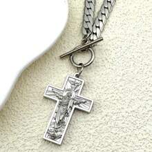 Stainless Steel Cross Jesus Crucifixion Pendant Necklace, Unisex, Gold Hip Hop Style Neck Chain, Christian Jewelry - Necklace - View 8