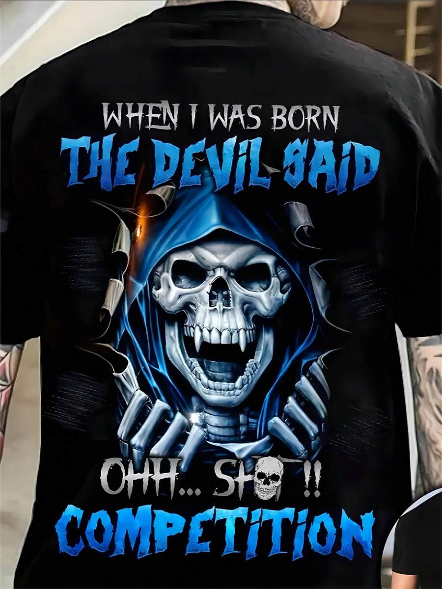 Fashion Skull 3D Digital Print Men's Graphic T-Shirt, Comfortable T-Shirt, Short Sleeve Pullover, Men's Summer Outdoor Clothing - màu đen - Xem 1
