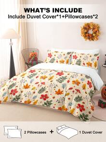 3pcs/Set Halloween Maple Leaves Pumpkin Digital Print Duvet Cover Set(1 Duvet Cover & 2 Pillowcase)Soft And Skin-Friendly Duvet Cover Bedding Set For Home, All Season Bed Sheets Set Halloween Gift - Multicolor - View 2