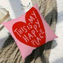 1 件“这是我的快乐之地”手绘心形装饰枕套，45x45 厘米 - 柔软舒适，仿毛绒面料，数码单面印花，可机洗，拉链开合，适用于沙发、客厅、卧室、办公室装饰 | 俏皮的口号设计 | 拉链枕套，装饰性抱枕 - 粉色 - 查看 5