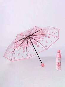 1pc Transparent Folding Umbrella, Self-Open/Close, Plastic, Cute, Thick, Suitable For Students Summer Cooling,Beach,Travel