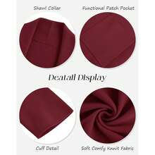 Womens Long Sleeve Maxi Cardigan Open Front Oversized Knitted Sweater Coat Casual Lapel Warm Overcoat With Pockets - 酒紅色 - 查看 4