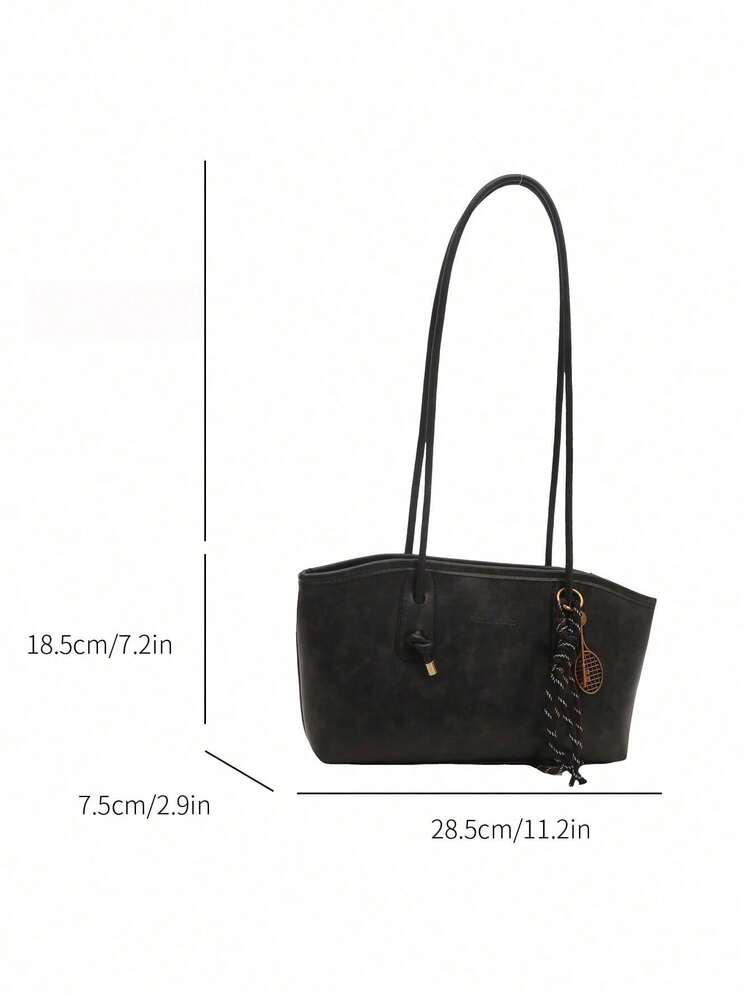 1pc Vintage Oiled Leather Handbag, Knotted Handle Design, Convertible Shoulder & Hand Carry, College Style, Multipurpose Commute & School Tote Bag (Slight Color Difference May Exist Between Actual Product And Image Due To Lighting And Angle During Photography) - Coffee Brown - View 2