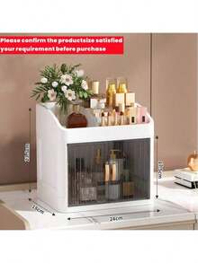 1 件梳妆台化妆品收纳盒，可折叠和滑动门设计，透明盖化妆品展示柜，大容量护肤品和化妆品收纳盒，送给女性的理想礼物，适合卧室和浴室梳妆台，用于存放口红、刷子、指甲油，适合假日海滩、浴室收藏、卧室收藏，大容量 - 彩色 - 查看 10