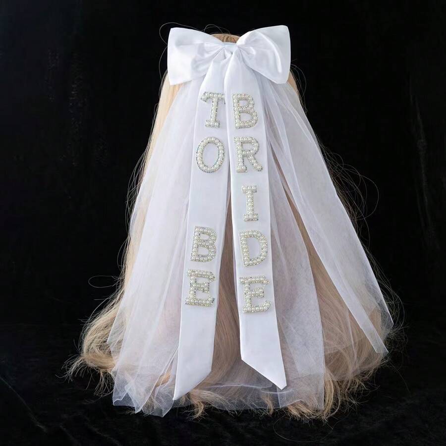 婚礼新娘头纱，“准新娘”头纱，单身派对蝴蝶结头纱，情人节配饰