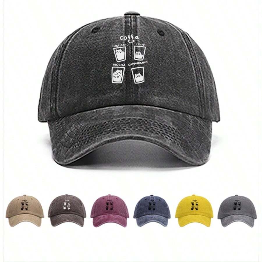 Gorra de béisbol con estampado de tazas de café - Divertida y con iconos de café, disponible en múltiples colores - A - Ver 1