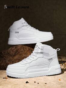 Men's Fashion Letter Print Color Block Lace Up High Top Casual Sports Sneakers, Versatile Couple Walking Shoes