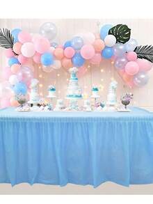 1 pieza, falda de mesa de plástico, mantel rectangular grande de 29.11 x 168.11 pulgadas, falda de mesa desechable, suministros para fiestas de boda y cumpleaños - Multicolor - Ver 8