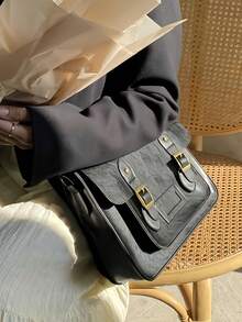 Retro British Style Backpack, Laptop Bag, Messenger Bag, Briefcase, Student Bag, Youthful College Style Sweet Retro Women's Shoulder Bag, Handbag, Fashion Ins Style, Brown, Black - Black - View 4