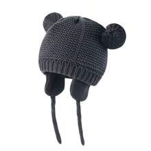 Toddler Boys Girls Beanie Hat Thermal Lined Knit Kids Hat With Ear Flaps Baby Warm Winter Hat - Double Ball Small Earmuffs - View 24