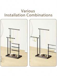 Adjustable 17.5" Jewelry Holder Organizer Stand, Sturdy Metal Hanger For Necklaces, Earrings, Bracelets, Rings – Black Jewelry Display & Storage