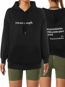 You Are-Enough Women's Hoodie Dear Person Behind Me Hooded Sweatshirt Jacket For Men Women Sweater Black Pullover Oversized Fall Black Hoodies - 黑色 - 查看 3