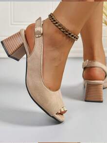 女士米色高跟凉鞋，喷漆粗跟，时尚露趾粗跟凉鞋，舒适仙女风格，百搭夏季户外穿着，系带米色高跟凉鞋，适合连衣裙、旗袍