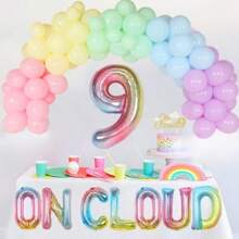 On Cloud 9 Birthday Decorations For Girls Pastel Rainbow Balloon Garland Arch Kit On Cloud 9 Cake Topper Balloon Banner For Sky Theme 9th Birthday Party Supplies-0139