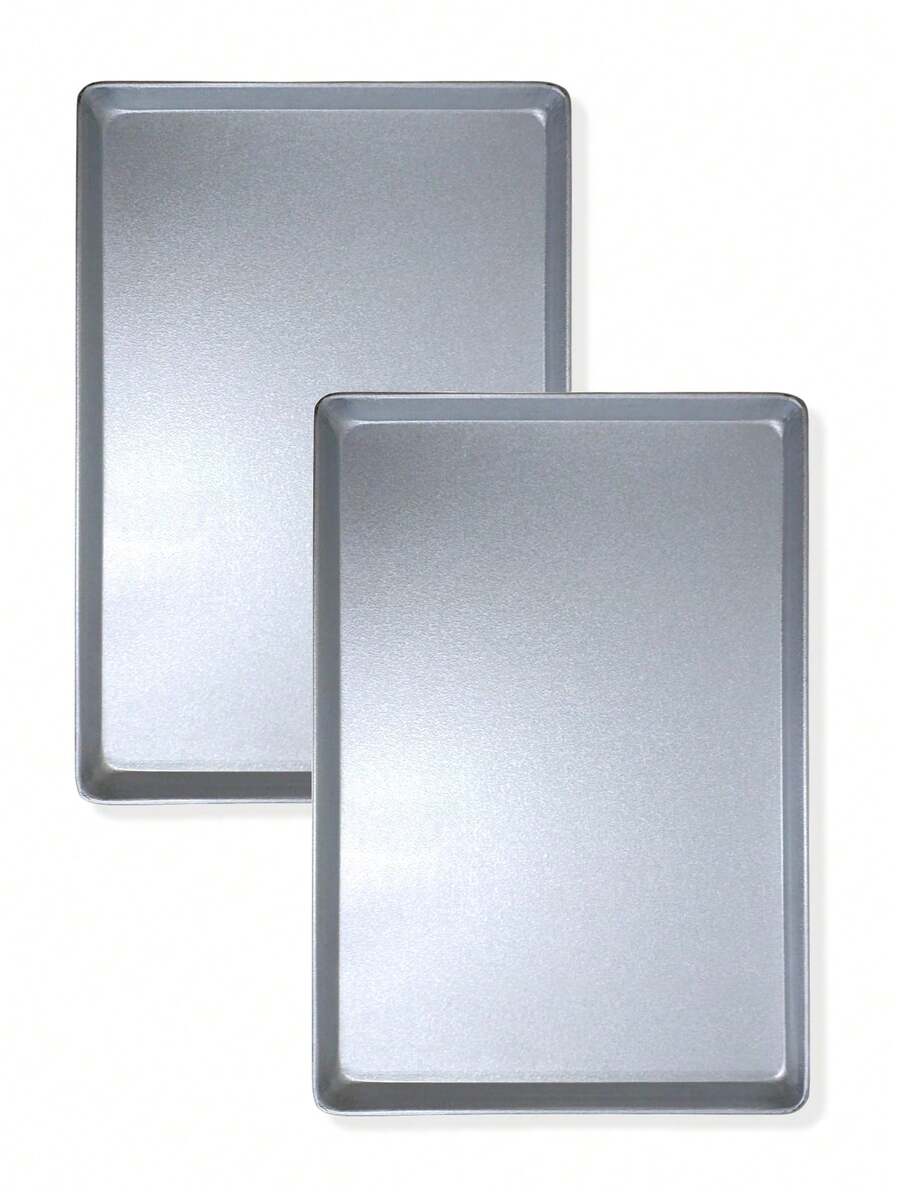 2 Piezas De Bandeja De Horneado Rectángular de Aluminio, 65cm x 45cm, Gran Capacidad, Adecuado Para Hornear Galletas, Pan, Macarrones, Verduras Al Horno - Gris Claro - Ver 1