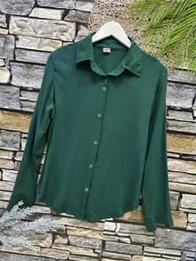 Women's Shirt In Beautiful Viscose Fabric - 墨綠色 - 查看 3