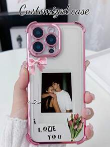 1 pieza Funda de teléfono personalizable con foto de pareja abrazándose, diseño de patrón rosa romántico, impresión UV de alta definición / Funda de teléfono con protección de lente anti-caída de cuatro esquinas de color morado oscuro, ¡satisface las necesidades de personalización del cliente! Compatible con Apple 17Air/17promax/11/12/13/14/15/16/PROMAX, A13/A14/A15/A53/A55/A54/A55/S23/S23ultra/S24ultra/S24/Sam, Galaxy, se puede usar como regalo entre parejas y para uso diario, selección de temporada