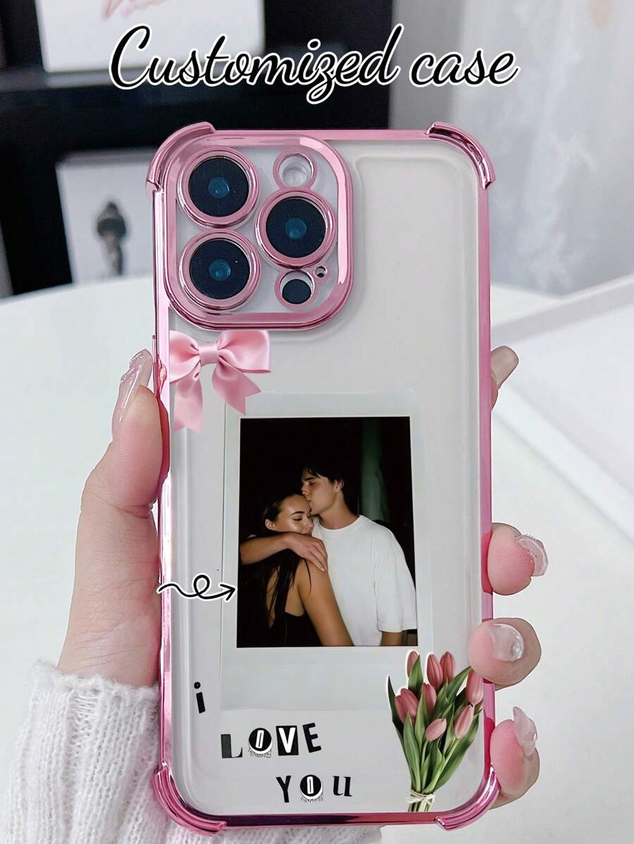 1 pieza Funda de teléfono personalizable con foto de pareja abrazándose, diseño de patrón rosa romántico, impresión UV de alta definición / Funda de teléfono con protección de lente anti-caída de cuatro esquinas de color morado oscuro, ¡satisface las necesidades de personalización del cliente! Compatible con Apple 17Air/17promax/11/12/13/14/15/16/PROMAX, A13/A14/A15/A53/A55/A54/A55/S23/S23ultra/S24ultra/S24/Sam, Galaxy, se puede usar como regalo entre parejas y para uso diario, selección de temporada