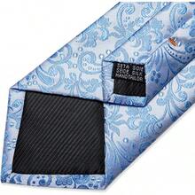 Silk Floral Necktie Set With Tie Clip, Handkerchief & Cufflinks - Solid Blue Floral - View 7