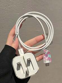 3 件套数据线充电器保护套，UC 花卉图案，适用于 20W 英国 Apple 快速充电器，防止损坏数据线保护器充电器配件手机配件 - 彩色 - 查看 11