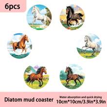 1 set/4 pièces/6 pièces de dessous de verre en boue de diatomées à motif cheval, dessous de verre à fleurs pour café, décorations multi-occasions pour maisons et restaurants, cadeaux de fête, décorations de table, décorations quotidiennes, décorations de fête à thème.