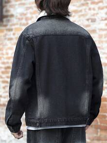 Jaqueta Denim de Manga Longa com Gola de Pelúcia, Estilo Coreano Retrô Lavado, Adequada como Presente para Namorado ou Marido, para Outono e Inverno