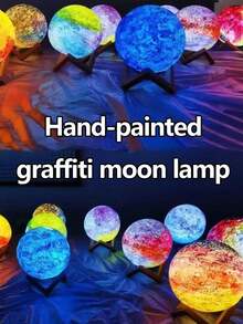 1 pieza Lámpara de estrella/luna pintada a mano DIY, luz nocturna personalizable con dibujos, pintura de color aleatorio - Blanco - Ver 6