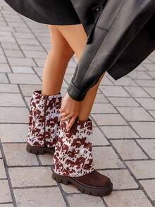 高帮软筒奶牛纹靴，配有耐磨厚底 - COW BROWN 2505 - 查看 1