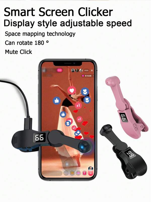 Cyfrowy wyświetlacz smartfona Automatyczny klikacz, Ulepszony ekran mobilny Automatyczny klikacz, Inteligentny cyfrowy wyświetlacz Wtyczka klikacz, Urządzenie mobilne Szybki klikacz, Ulepszony wyświetlacz cyfrowy Może wyświetlać ustawienia prędkości klikania, Inteligentny może ustawić prędkość klikania, Gra Szybkie klikanie symuluje ciągłe stukanie palcami, Transmisja na żywo lubi klikanie w czasie rzeczywistym
