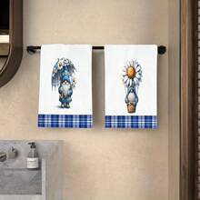 2/4/6/48pcs Soft Kitchen Towels/Hand Towels With Small White Flower & Gnome Prints, Multi-Purpose, Quick Drying Dish Cloths, Suitable For Kitchen, Celebrations, Weddings, Decorations