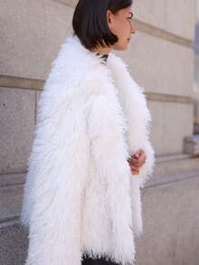 Áo khoác lông cừu giả siêu ấm dành cho nữ, mùa đông - trắng - Xem 10