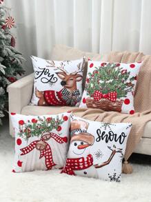 4 件套圣诞装饰枕套、雪人圣诞树驯鹿图案靠垫套、圣诞快乐派对装饰、圣诞客厅卧室装饰枕套、圣诞床椅沙发装饰沙发套、圣诞家居装饰、房间装饰、2026 新年装饰、圣诞装饰、圣诞礼物