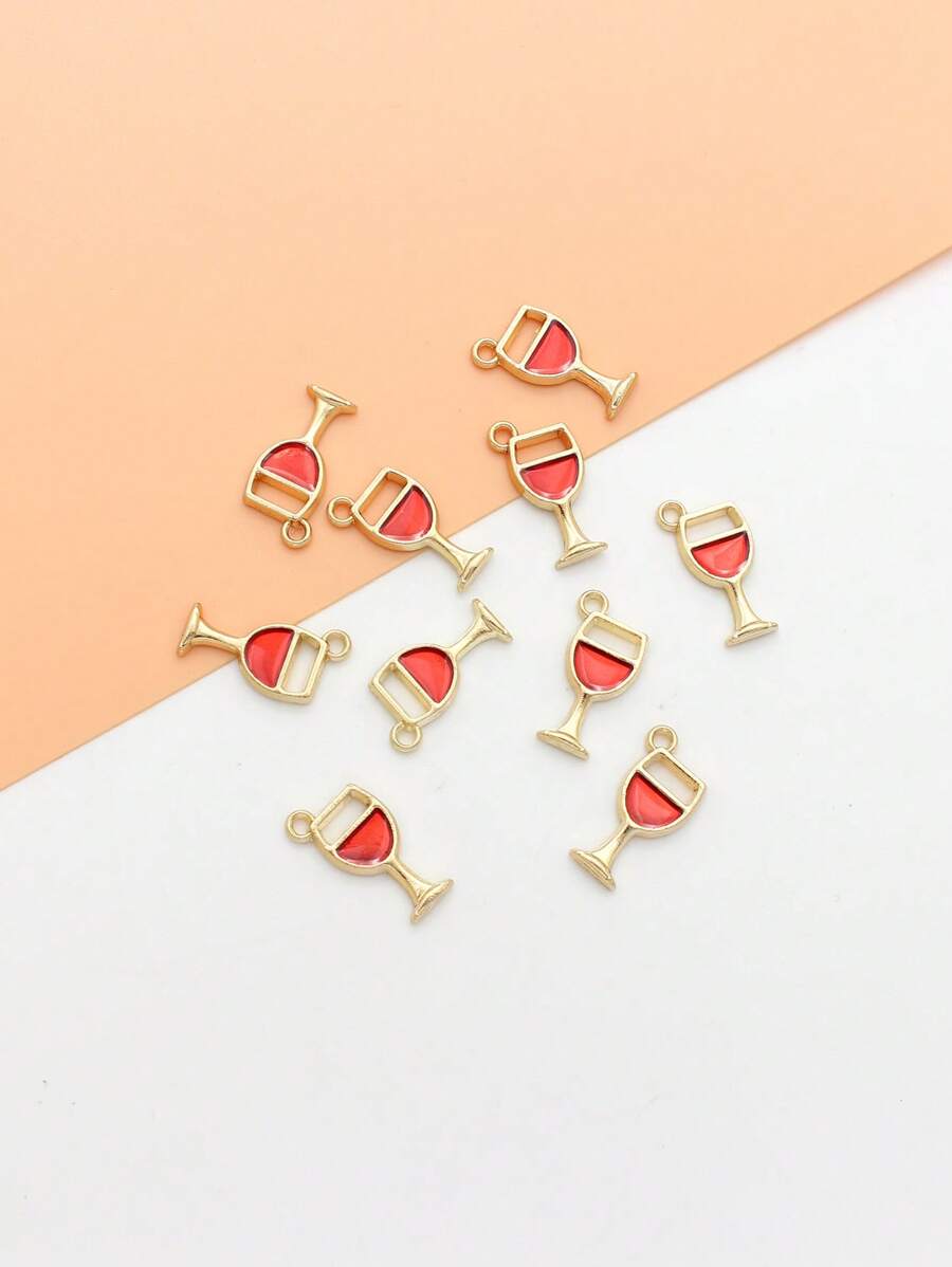 10pcs Red Wine Glass & Blue Goblet Zinc Alloy Drip Oil DIY Pendant Jewelry Accessories, Suitable For Daily Wear Necklace, Bracelet, Earrings