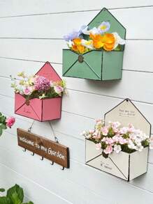 1pc Of Vintage Distressed Wrought Iron Wall-Mounted Planter, Envelope-Shaped Planter, Outdoor Garden Decoration, Suitable For Indoor And Outdoor Use - Succulents, Herbs, And Flowers Planter - Pre-Drilled Design, Easy Hanging Installation, Suitable For Balcony, Patio, Garden, And Terrace Decoration, Handmade, Vintage Aesthetic, Wall Decoration, Sturdy Construction, Gardening Home Decoration