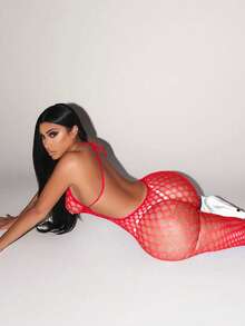 Sexy Lingerie Women Lingeries Long Sleeve Fishnet Body Stocking Leopard Sexy Outfit Body Suits Cut Out Jumpsuit Bikini Cover-Up - Red - View 1