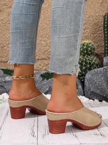 Women's Retro High Heel Sandals, Versatile Platform Slip-On Sandals With Open Toe And Heel. New Summer Casual Wedge Thick Heel Sandals, Suitable For Outdoor Activities, Camping, Beach Vacation, As Well As Parties And Gatherings. - Khaki - View 5